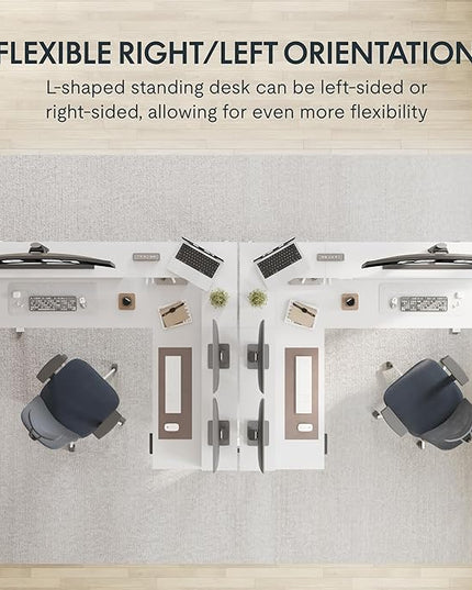 FLEXISPOT 71" Large L Shaped Standing Desk Electric Corner Table with Shelf, 4 Storage Drawers, Adjustable Computer Workstation for Home, Office, Game, Studio, White Top + White Frame