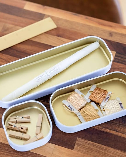 Three by Three Seattle 6 Piece Shallow Metal Organizer Tray Set for Storing Makeup, Stationery, Utensils, and More in Office Desk, Kitchen and Bathroom Drawers (1 Inch, Gold and White)