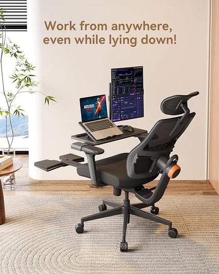 Newtral Office Chair Ergonomic with Footrest, Auto-Following Lumbar Support, High Back Desk Chair with 4D Armrest,136° Tilt Lock, Adjustable Seat Depth & Height (Upgrade with Laptop Tray, Black)