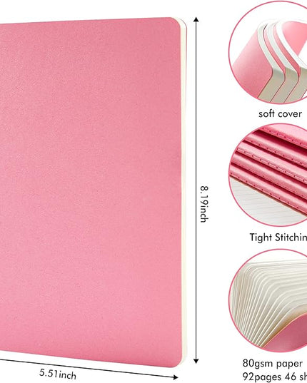 feela 36 Pack Soft Cover Journal Bulk, Lined Blank Travel Journal for Women Men Writing, Notebooks College Ruled for Work, Note Taking Notebook School Business Supplies, 8.2” x 5.5”, A5, Pink