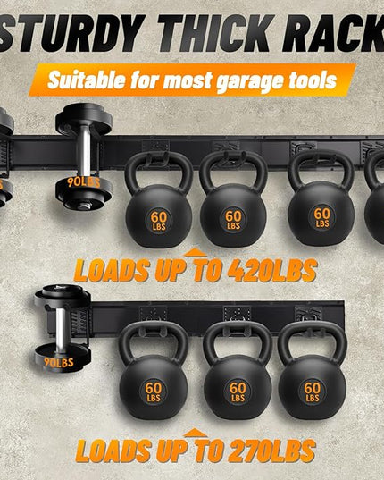 32‘’/48‘’ Garage Storage, Garage Organization, Garden Tool Organizer Wall Mount, 420lbs Adjustable Heavy Duty Metal Hanging Hooks, Yard Rack Hanger System Shovel Rake Broom Ladder Holder, Men Gift