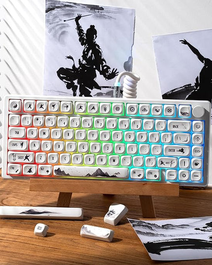 HITIME XVX Keycaps - White Cool PBT Keycaps, MOA Profile Key caps 60 65 75 100 Percent, Dye-Sublimation, Custom 140 Keys Set for 100%, 75%, 65%, 60% Mechanical Keyboard