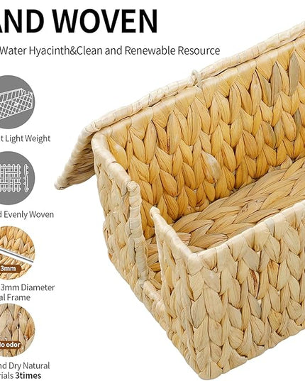 Cable Management Box,Hand-Woven Water Hyacinth Decorative Cord Organizer,2 Side Open Slots Wicker Cable Box to Hide Cords and Power Strip,for Desk, Floor, Office,2 Pack
