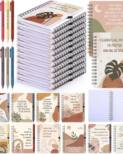 Kosiz 24 Pcs/12 Set Positive Affirmation Gifts Gratitude Spiral Notebooks with Pens Motivational Encouragement Notepads Daily Affirmations Journal for Women Valentine Galentine Gifts (Rainbow)
