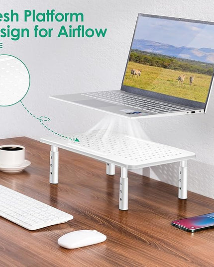 La Jaco Monitor Stand Riser, 3 Height Adjustable Monitor Stand with Pen Holder, Dual Monitor Riser Laptop Riser for Office, Home, School Supplies, 1 Pack, White