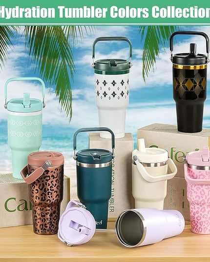 30 oz Tumbler with Lid and Straw, Stainless Steel Vacuum Insulated Tumblers with Flip Straw and Top Handle, Reusable Insulated Water Bottle for Home, Office, Leakproof, Fit in Cup Holder