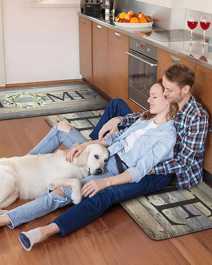 KIMODE Kitchen Mats for Floor 17"x47"+17"x29", Farmhouse Kitchen Rugs Sets of 2, Anti Fatigue Mats for Kitchen Floor, Cushioned Comfort Kitchen Floor Mats for Sink, Laundry, Desk Grey