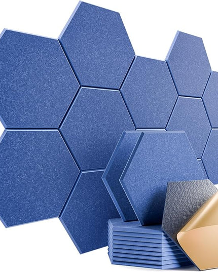 12 Pack Self-Adhesive Acoustic Panels 12" X 10" X 0.4" - Sound Proof Foam Panels with High Density, Stylish Hexagonal Design, Flame Resistant, Absorb Noise and Eliminate Echoes(Sky Blue)