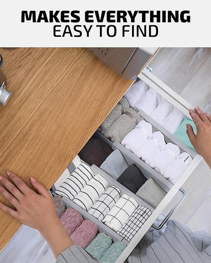 4 Pack Drawer Divider - Bamboo 2.6" High, 12.5-17" Adjustable Drawer Organizers for Clothes, Expandable Dresser Separators in Bedroom/Bathroom/Kitchen/Office Organization and Storage (Grey)