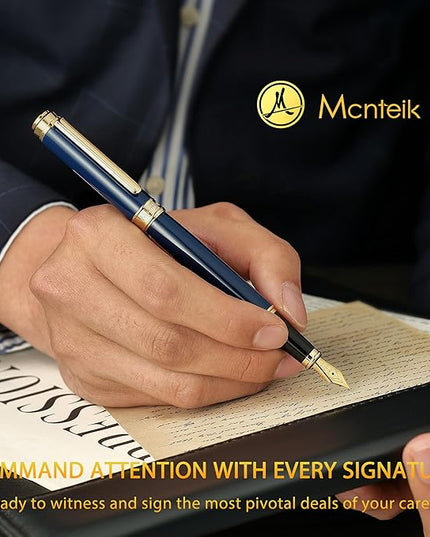 MCNTEIK 317 Fountain Pen,Stunning Luxury Piano Lacquer,18K Gilded Nib(Fine),Gorgeous 24K Gold Finish, Ink Converter,Best Gift for Men&Women-Elegant,Executive,Nice Pens for Writing, BU-F