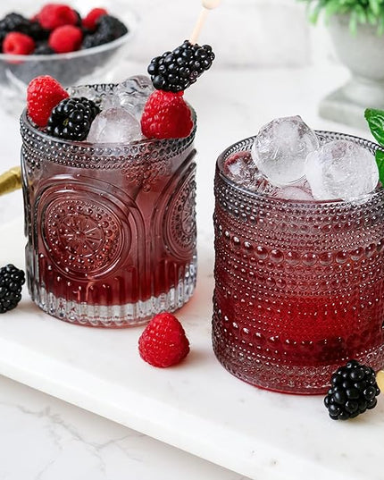 Kate Aspen Hobnail Beaded Drinking Glasses Vintage Glassware Set | Cocktail Glass Set, Juice Glass, Water Cups | Makes A Great Hostess Gift, Gift for Newlyweds (Smoke Grey)