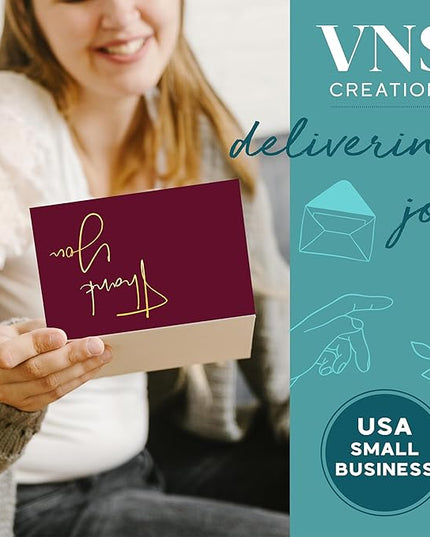 VNS Creations Gold Foil Thank You Cards With Envelopes Bulk Set & Stickers - 100 Pack 4x6 Blank Thank You Notes Box Set - Large Note Card Small Business, Wedding, Baby Shower & Bridal Shower - Wine