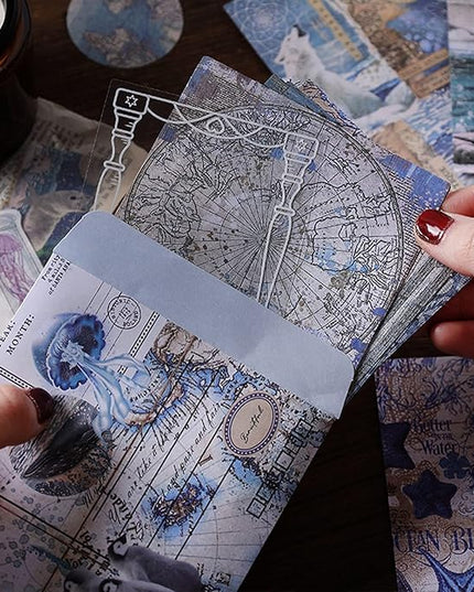 Esweny 100 PCS Vintage Ephemera Pack Journaling Scrapbooking Supplies Scrapbook Sticker Paper Kit for Junk Journal Planners Collage Craft Notebooks Decoupage Album (Ocean)