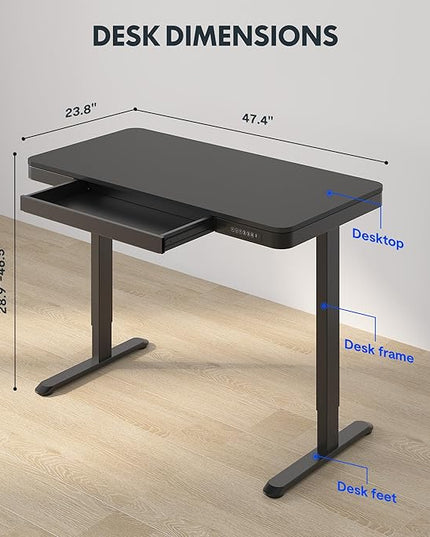FLEXISPOT Comhar Electric Standing Desk with Drawer Desktop & Adjustable Frame Quick Install w/USB Charge Ports (Black, Wood)