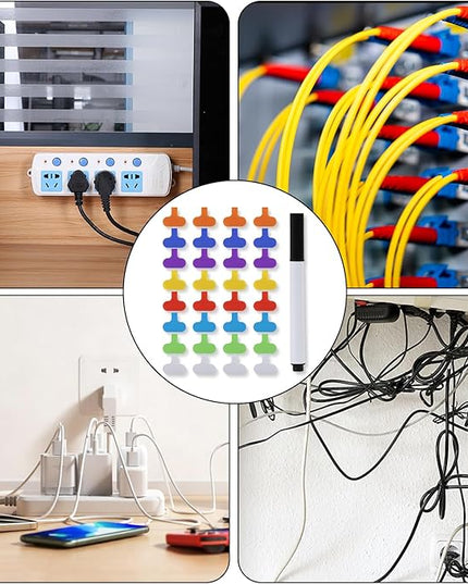 32 Pcs Cord Labels for Electronics with Pen, Write-On Cable Labels Tags with Self-Adhesive Hook and Loop, Multi-Color Wire Markers for Computer Cable Management and Identification 8 Colors