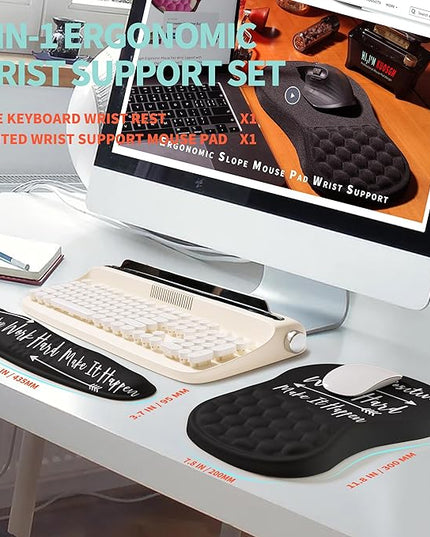 2-in-1 Ergonomic Set, Wave Rise Keyboard Wrist Rest and Massage Bulge Slope Mouse Pad Wrist Support, Cushion Memory Foam Integrated to Relieve Wrist Pain, Stay Positive