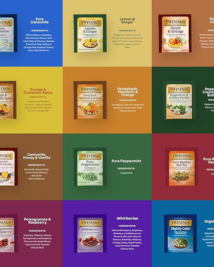 Twinings 48 Tea Bags Herbal Variety Pack – 12 Herbal Flavors with 20 Honey Sticks, Perfect Tea Gift Set for Any Occasion