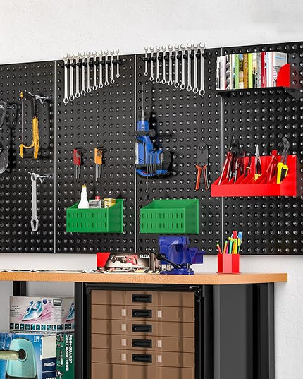 EVERHANGER Metal Pegboard Panels 24" x 12", Heavy Duty Steel Peg Boards for Garage, Pegboard Wall Organizer for Tool Storage and Organization, Black, 4 Pack