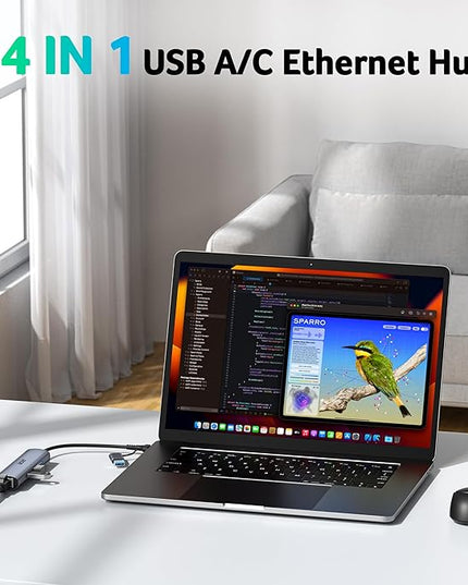 Acer USB to Ethernet Adapter, USBC Hub Ethernet 1Gbps with 3*USB 3.0, Aluminum Heat Dissipation, Driver Free, USB to Network Adapter for Windows 10, 8.1, Mac OS, Laptop, MacBook Pro, iPad, XPS, etc