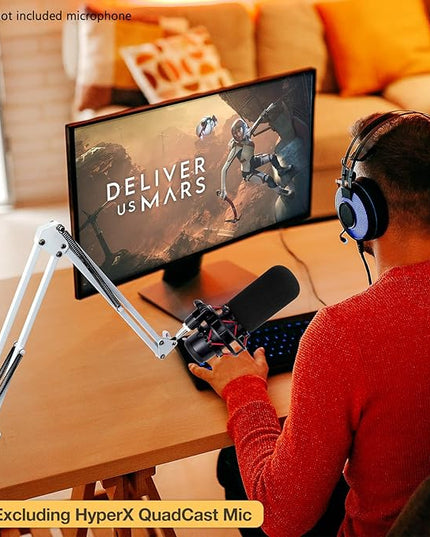 For HyperX QuadCast S White Boom Arm - White Mic Arm Compatible with Hyper x QuadCast, Microphone Boom Arm with Pop Filter, Improve Sound Quality, Mic Boom Arm for Hyperx QuadCast by SUNMON