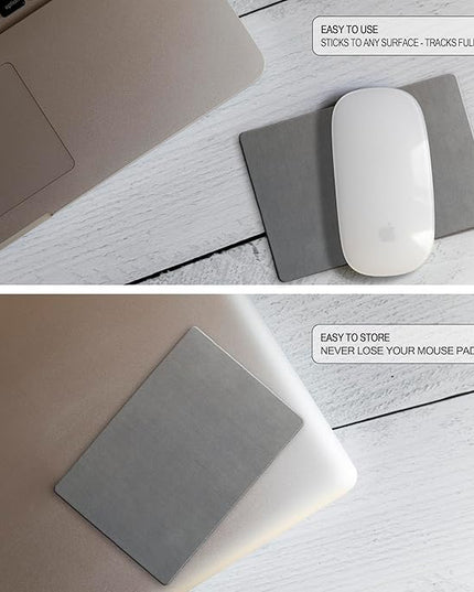 Mouse Pad Adhesive Bottom - Sticks to Any Surface - Portable - Webcam Covers and Screen Cleaner Included (Silver)