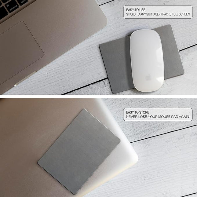 Mouse Pad Adhesive Bottom - Sticks to Any Surface - Portable - Webcam Covers and Screen Cleaner Included (Silver)