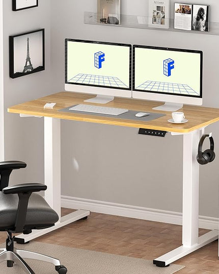 FLEXISPOT EN1 One-Piece Standing Desk with 1-Inch Thick Seamless Desktop, 55"x28" Electric Height Adjustable Desk for Home Office, Multi-Monitor Setups & Easy Assembly, Maple