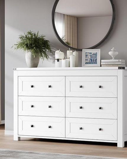 BORNOON 6-Drawer Dresser, Modern Wooden Storage Chest of Drawers, Dresser TV Stand, Wood Drawer Organizer with Metal Handles for Bedroom, Living Room, Hallway