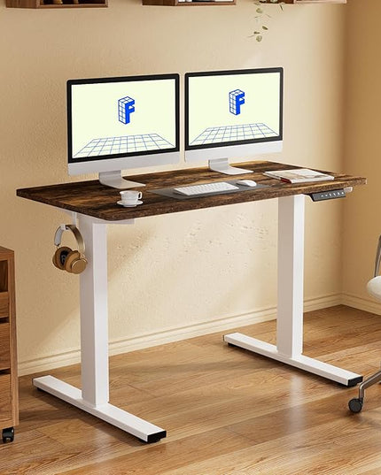 FLEXISPOT EN1 One-Piece Standing Desk with 1-Inch Thick Seamless Desktop, 55"x28" Electric Height Adjustable Desk for Home Office, Multi-Monitor Setups & Easy Assembly, Rustic Brown