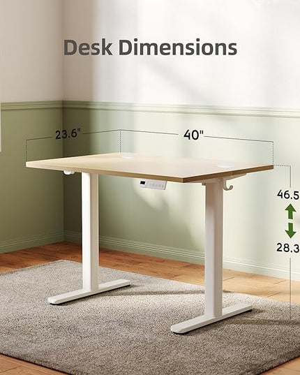INNOVAR Electric Standing Desk, Adjustable Height Stand up Desks, 40 x 24 Inches Sit Stand up Desk for Home Office Computing, 3-Preset Memory Height Ergonomic Rising Desks, Nature