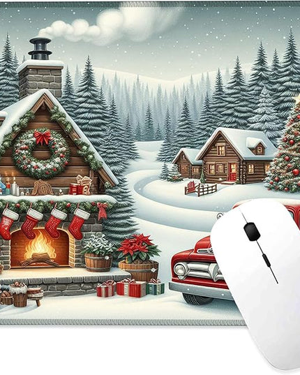 Chrismas Mouse Pad Yuletide Square Mouse Mat Non-Slip Rubber Base Mousepad with Stitched Edge, Portable MousePads for Desk Computers Laptop Office, 9.5x8 Inches