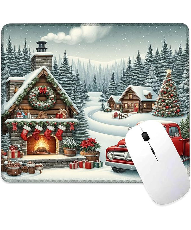 Chrismas Mouse Pad Yuletide Square Mouse Mat Non-Slip Rubber Base Mousepad with Stitched Edge, Portable MousePads for Desk Computers Laptop Office, 9.5x8 Inches