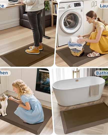 Anti Fatigue Kitchen Mats for Floor, Brown 9/10 Extra Thick Cushioned Standing Desk Mat, Comfort Memory Foam Ergonomic Kitchen Rugs and Mats Non-Slip Waterproof for Office, Kitchen, Sink, 20" x 39"