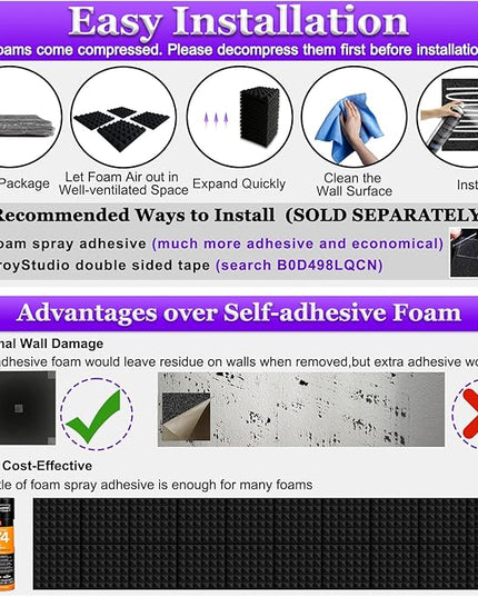 TroyStudio Thick Acoustic Foam Panels, 12 X 12 X 2 Inches 12 Pcs Pyramid Sound Absorbing Foam, Dense Soundproof Padding Tile, Recording Studio Foams Absorber, Decorative 3D Wall Ceiling Panel
