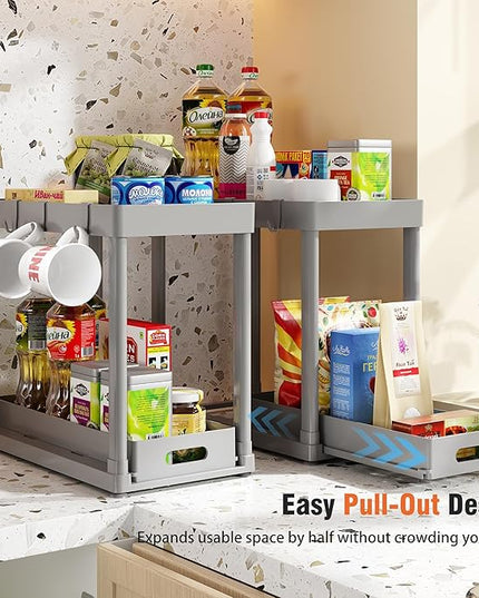 2 Pack Pull-Out Storage Organizers, Under Sink Organizer and Storage for Bathroom & Kitchen,Multi-Purpose Under Cabinet Organizers and storage Black