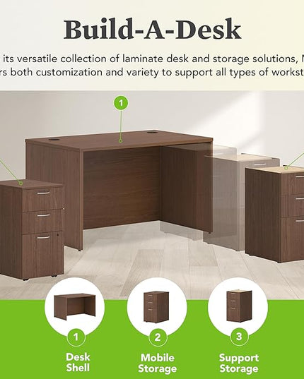 HON MOD Executive Desk 48-Inch Large Computer Desk Shell, Thick Wooden Laminate, Modern Table with Cord Management, 48'W x 30'D x 29'H, Walnut