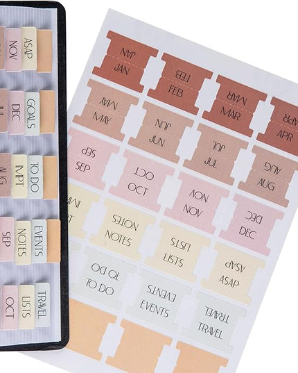DiverseBee Laminated Planner Monthly Tabs, 24 Peel and Stick Tabs for Notebooks (12 Month Tabs and 4 Blank Tabs), Calendar Monthly Tab Stickers for Planners, Monthly Dividers (Peony)