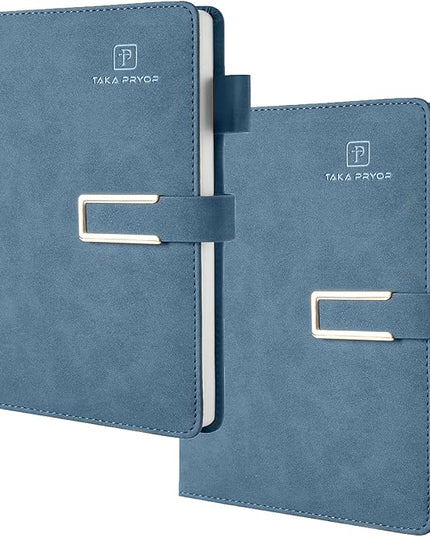 2-Pack Ruled Journal Notebook Bulk,Hardcover Magnetic Clasp Cover,with Pen Loop，Medium 5.7 x 8.3 inches, 120 GSM Thick Paper, Gifts(Lined Blue)