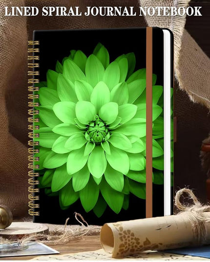 Spiral Journal Notebook for Women, Hardcover A5 College Ruled Notebook, 120 Pages, Thick Paper, Cute Lined Journal for School, Office & Work, 6 x 8.4 in(Watercolor Green Flower)