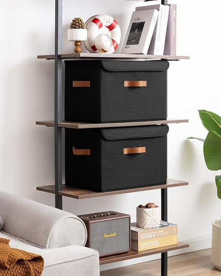 GRANNY SAYS Black Storage Bins with Lids, Decorative Storage Boxes with PU Handles, Linen Closet Organizer, Storage Baskets for Shelves, Fabric Storage Bins for Clothes, Extra Large