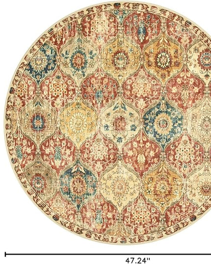 Lahome Moroccan Trellis Washable Round Rugs, Non-Slip Soft Round Rug 4ft Ultra-Thin, Small Vintage Circle Carpet for Entryway Kitchen Bedroom Nursery Bathroom, Red/Orange