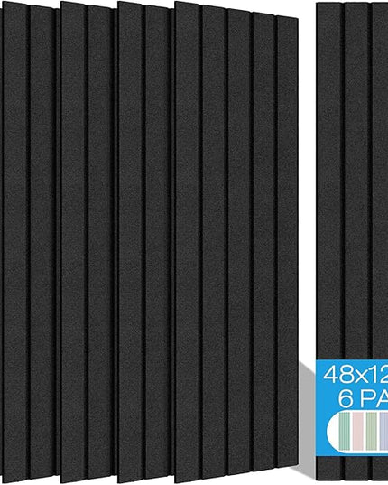 BUBOS 6 Pack Large Acoustic Panels,48x12Inch SoundProof Panels for Walls,Self Adhesive Acoustic Wall Panels,Decorative Sound Panels for Home Studio Office (Black 01)