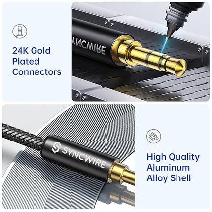 SYNCWIRE 3.5mm Nylon Braided Aux Cable (26.2ft/8m, Hi-Fi Sound), Audio Auxiliary Input Adapter Male to Male AUX Cord for Headphones, Car, Home Stereo, Speaker, iPhone, iPad, iPod, Echo & More - Black