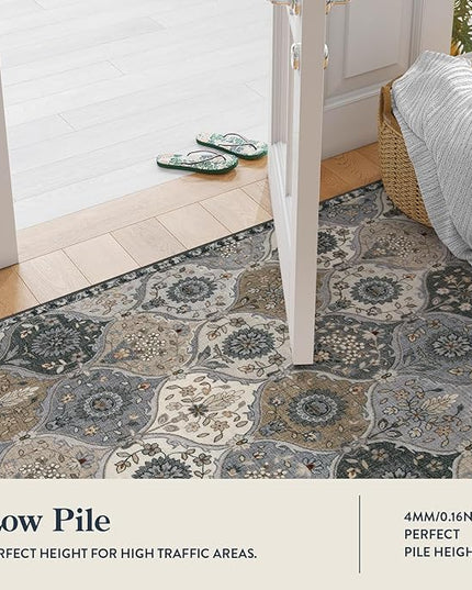 Lahome Moroccan Trellis Area Rug, 2x3 Entryway Rug Non-Slip Washable Indoor Door Mat, Small Oriental Accent Throw Carpet for Bedroom Kitchen Entry Bathroom, Grey