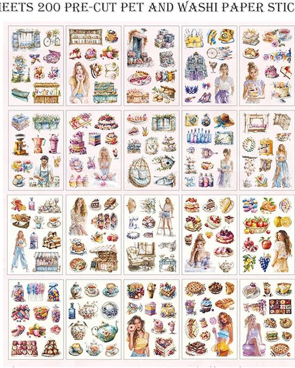 Auguro Scrapbooking Stickers 20 Sheets Pre-Cut 200 washi Stickers PET People Sticker Books for journaling Scrapbook Supplies Transparent Journal Sticker