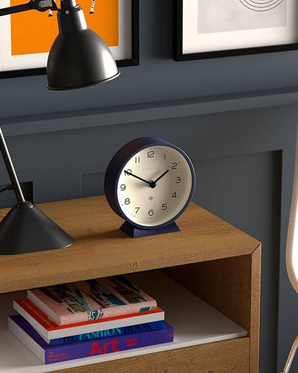 NEWGATE® M Mantel Echo Desk Clock | Modern Round Design | Navy Blue | Easy to Read Numbers | Contemporary Style for Desk, Table, Shelf or Bedside
