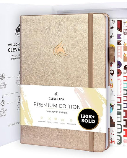 Clever Fox Planner Premium Edition – Undated Luxurious Weekly & Monthly Planner to Increase Productivity and Hit Your Goals – Organizer – Start Anytime, A5, Lasts 1 Year, Pearl (Weekly)