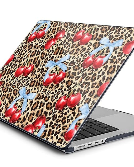 DONGKE Case for M5 MacBook Pro 14 inch 2025 2024-2021 M4 M3 M2 M1, Plastic Hard Shell Cover Compatible with A3434 A3112 A3401 A3185 A2992 A2779 A2442, Retina XDR Display & Touch ID, Leopard Cherries