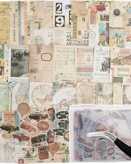 200Pcs Vintage Scrapbook Stickers, Aesthetic Junk Journal Stamping Supplies Kit, Scrapbooking Ephemera Washi Paper for Bullet Journaling Planners Diary Collage