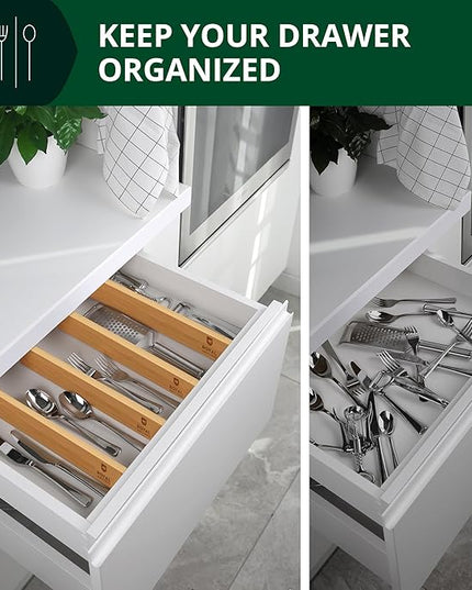 ROYAL CRAFT WOOD Adjustable Bamboo Drawer Dividers Organizers (17-22") - Expandable Drawer Organization Separators for Kitchen Utensils, Clothes, 4-Pack